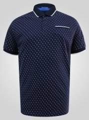 D555 Reid AOP Polo With Jacquard Collar, Pocket And Cuffs Μπλε μαρέν