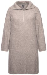Ulla Popken 831589 Πλεκτό φόρεμα με μακριά μανίκια και ζιβάγκο Γκρι