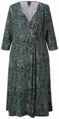 Ulla Popken 841839 Ζέρσεϊ φόρεμα με animal print και μανίκια 3/4 Σκούρο πράσινο