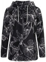 Ulla Popken 842758 Φλοράλ μπουφάν fleece με κουκούλα Μαύρο