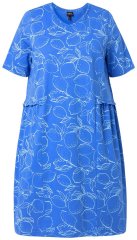 Ulla Popken 850204 Εμπριμέ φόρεμα t-shirt με βολάν Μπλε