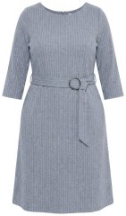 Ulla Popken 851666 Ριγέ μίντι φόρεμα με μανίκια 3/4 Γκρι μελανζέ