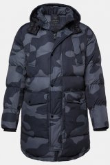 JP1880 Quilted Parka with Camouflage Drawstring Waist Black