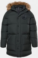JP1880 Quilted Parka Lightweight and Warm with Faux Fur Hood Dark Green