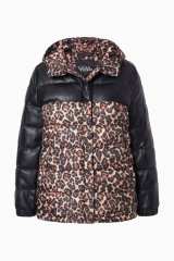 Ulla Popken HYPRAR Leopard And Leather Look Quilted Jacket Black