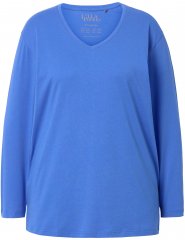 Ulla Popken Back To Basics V-Neck Relaxed Fit Cotton Tee Peacock Blue