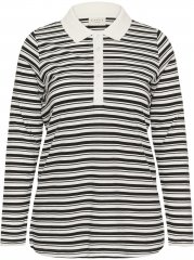 Kaffe Curve Miana Long Sleeve Polo Chalk with Black Stripe