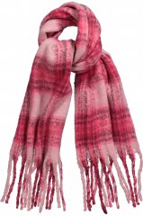 Ulla Popken Plaid Long Fringe Scarf Aubergine