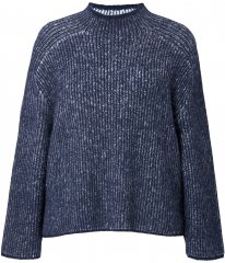 Ulla Popken Striped Wool Blend Turtleneck Sweater Ink Blue