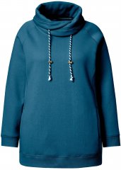 Ulla Popken Drawstring Collar Long Sleeve Sweatshirt Cerulean