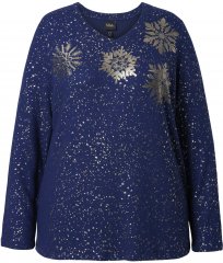 Ulla Popken Metallic Print Extra Soft Christmas Sweatshirt Ink Blue