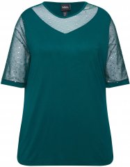Ulla Popken Sequined Mesh Sleeve Blouse Dark Green
