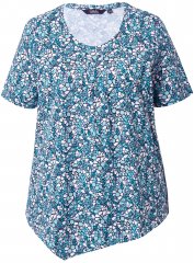 Ulla Popken Floral Pointed Hem Short Sleeve Tee Deep Aqua