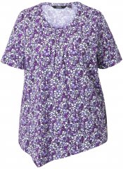 Ulla Popken Floral Pointed Hem Short Sleeve Tee Purple