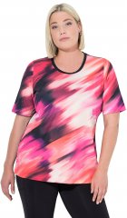 Ulla Popken Cutout Abstract Print Short Sleeve Tee Hibiscus Red