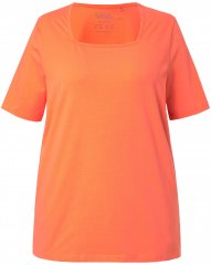 Ulla Popken Essential Square Neck Stretch Tee Coral Pink