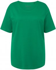 Ulla Popken Double Layer Rounded V-Neck Slim Fit Tee Green Emerald