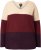 Ulla Popken Cable Knit Block Stripe V-Neck Sweater Dark Ruby - φούτερ/Φούτερ με κουκούλα - 