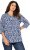 Ulla Popken Floral 3/4 Sleeve V-Neck A-Line Tee Blue - Μπλουζάκια - 