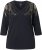 Ulla Popken Feather Beadwork 3/4 Sleeve Top Black - Τυπωμένα T-shirts για γυναίκες - 