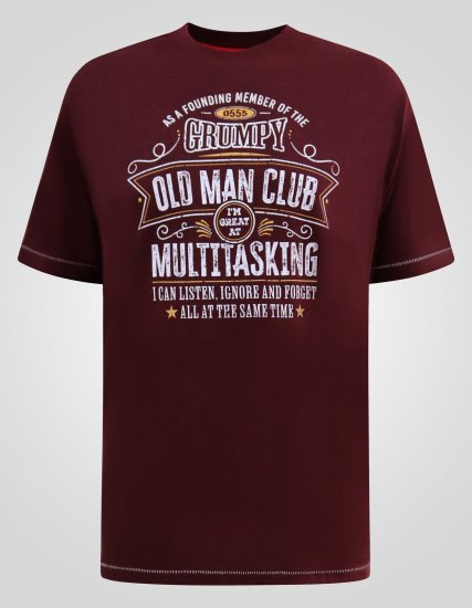 D555 Baldwin Grumpy Old Man Club Print Crew Neck T-shirt Burgundy/ Black Twist - Μακό μπλουζάκια - Aνδρικά μπλουζεσ μεγάλα μεγέθη