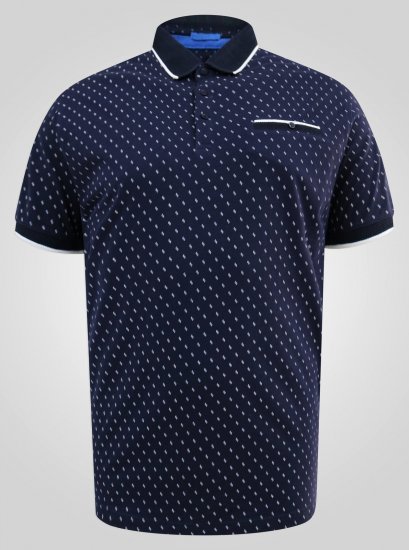 D555 Reid AOP Polo With Jacquard Collar, Pocket And Cuffs Μπλε μαρέν - Πόλο μπλουζάκια - Aνδρικά μπλουζακια πολο μεγάλα μεγέθη
