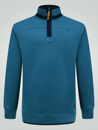 D555 Conway 1 1/4 Zip Neck Fleece Sweatshirt With Bear Logo Teal - φούτερ/Φούτερ με κουκούλα - φούτερ/Φούτερ με κουκούλα ανδρικά μεγάλα μεγέθη 