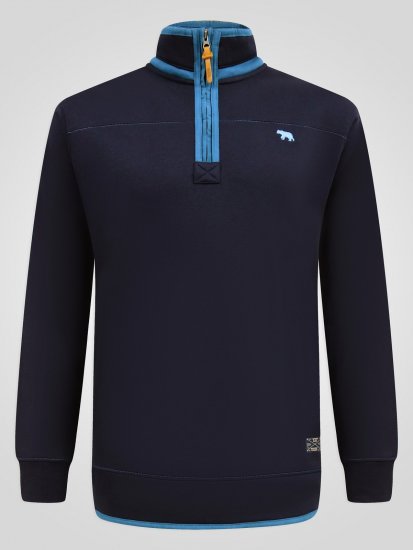 D555 Conway 2 1/4 Zip Neck Fleece Sweatshirt With Bear Logo Μπλε μαρέν - φούτερ/Φούτερ με κουκούλα - φούτερ/Φούτερ με κουκούλα ανδρικά μεγάλα μεγέθη 