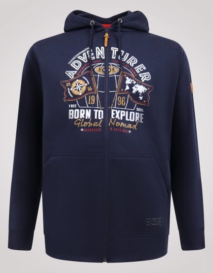 D555 Hector Adventurer Printed Zip Through Hoody Μπλε μαρέν - φούτερ/Φούτερ με κουκούλα - φούτερ/Φούτερ με κουκούλα ανδρικά μεγάλα μεγέθη 
