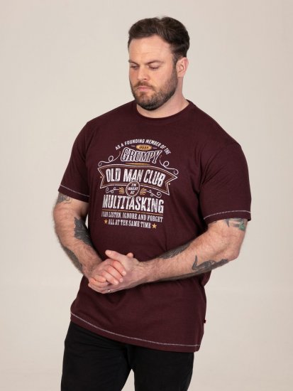 D555 Baldwin Grumpy Old Man Club Print Crew Neck T-shirt Burgundy/ Black Twist - Μακό μπλουζάκια - Aνδρικά μπλουζεσ μεγάλα μεγέθη