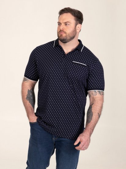 D555 Reid AOP Polo With Jacquard Collar, Pocket And Cuffs Μπλε μαρέν - Πόλο μπλουζάκια - Aνδρικά μπλουζακια πολο μεγάλα μεγέθη