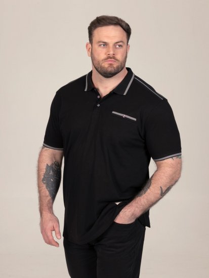 D555 Potts Jersey Polo With Jacquard Collar & Cuffs Μαύρο - Πόλο μπλουζάκια - Aνδρικά μπλουζακια πολο μεγάλα μεγέθη