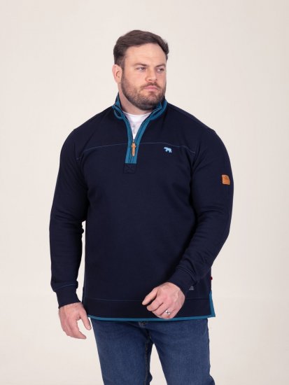 D555 Conway 2 1/4 Zip Neck Fleece Sweatshirt With Bear Logo Μπλε μαρέν - φούτερ/Φούτερ με κουκούλα - φούτερ/Φούτερ με κουκούλα ανδρικά μεγάλα μεγέθη 