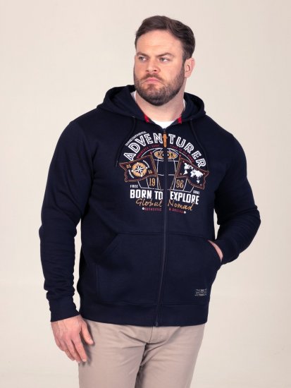 D555 Hector Adventurer Printed Zip Through Hoody Μπλε μαρέν - φούτερ/Φούτερ με κουκούλα - φούτερ/Φούτερ με κουκούλα ανδρικά μεγάλα μεγέθη 