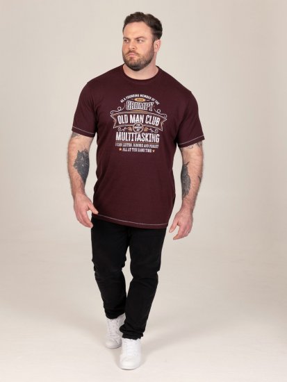 D555 Baldwin Grumpy Old Man Club Print Crew Neck T-shirt Burgundy/ Black Twist - Μακό μπλουζάκια - Aνδρικά μπλουζεσ μεγάλα μεγέθη