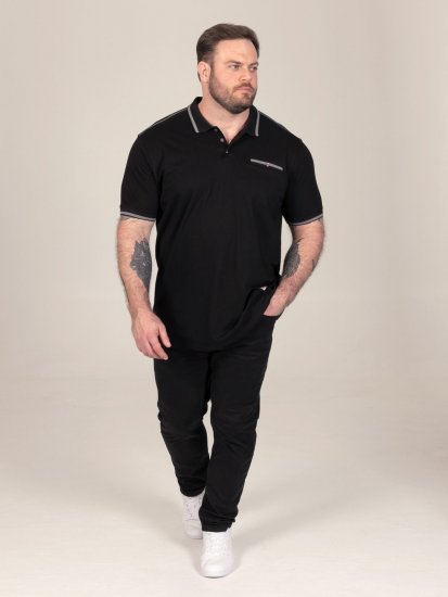 D555 Potts Jersey Polo With Jacquard Collar & Cuffs Μαύρο - Πόλο μπλουζάκια - Aνδρικά μπλουζακια πολο μεγάλα μεγέθη