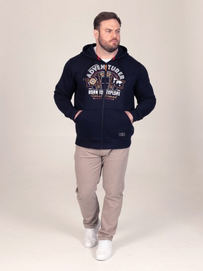 D555 Hector Adventurer Printed Zip Through Hoody Μπλε μαρέν - φούτερ/Φούτερ με κουκούλα - φούτερ/Φούτερ με κουκούλα ανδρικά μεγάλα μεγέθη 