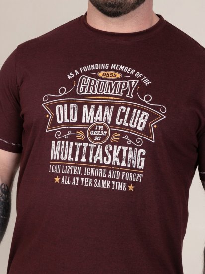 D555 Baldwin Grumpy Old Man Club Print Crew Neck T-shirt Burgundy/ Black Twist - Μακό μπλουζάκια - Aνδρικά μπλουζεσ μεγάλα μεγέθη