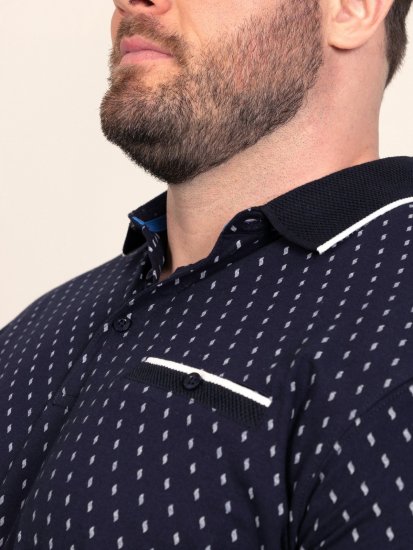 D555 Reid AOP Polo With Jacquard Collar, Pocket And Cuffs Μπλε μαρέν - Πόλο μπλουζάκια - Aνδρικά μπλουζακια πολο μεγάλα μεγέθη