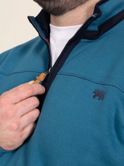 D555 Conway 1 1/4 Zip Neck Fleece Sweatshirt With Bear Logo Teal - φούτερ/Φούτερ με κουκούλα - φούτερ/Φούτερ με κουκούλα ανδρικά μεγάλα μεγέθη 