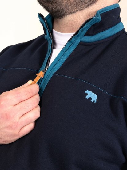 D555 Conway 2 1/4 Zip Neck Fleece Sweatshirt With Bear Logo Μπλε μαρέν - φούτερ/Φούτερ με κουκούλα - φούτερ/Φούτερ με κουκούλα ανδρικά μεγάλα μεγέθη 