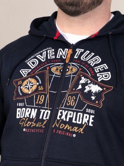 D555 Hector Adventurer Printed Zip Through Hoody Μπλε μαρέν - φούτερ/Φούτερ με κουκούλα - φούτερ/Φούτερ με κουκούλα ανδρικά μεγάλα μεγέθη 