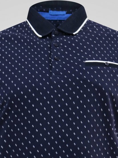 D555 Reid AOP Polo With Jacquard Collar, Pocket And Cuffs Μπλε μαρέν - Πόλο μπλουζάκια - Aνδρικά μπλουζακια πολο μεγάλα μεγέθη