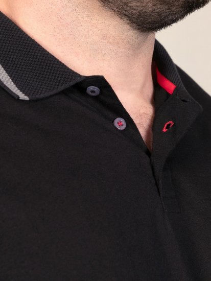 D555 Potts Jersey Polo With Jacquard Collar & Cuffs Μαύρο - Πόλο μπλουζάκια - Aνδρικά μπλουζακια πολο μεγάλα μεγέθη