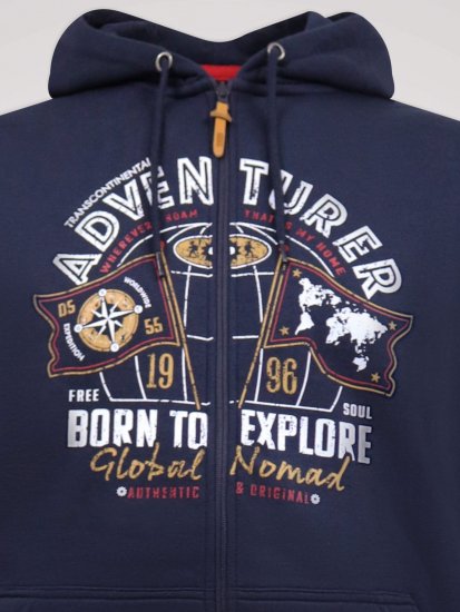 D555 Hector Adventurer Printed Zip Through Hoody Μπλε μαρέν - φούτερ/Φούτερ με κουκούλα - φούτερ/Φούτερ με κουκούλα ανδρικά μεγάλα μεγέθη 