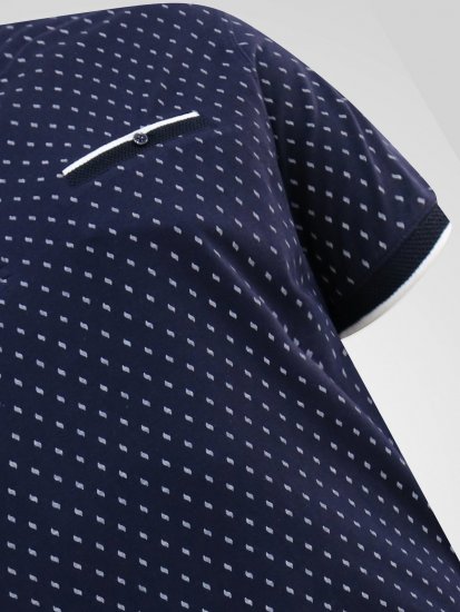 D555 Reid AOP Polo With Jacquard Collar, Pocket And Cuffs Μπλε μαρέν - Πόλο μπλουζάκια - Aνδρικά μπλουζακια πολο μεγάλα μεγέθη