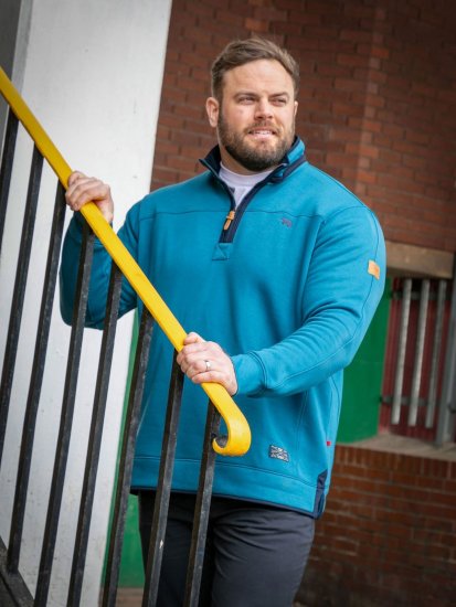D555 Conway 1 1/4 Zip Neck Fleece Sweatshirt With Bear Logo Teal - φούτερ/Φούτερ με κουκούλα - φούτερ/Φούτερ με κουκούλα ανδρικά μεγάλα μεγέθη 