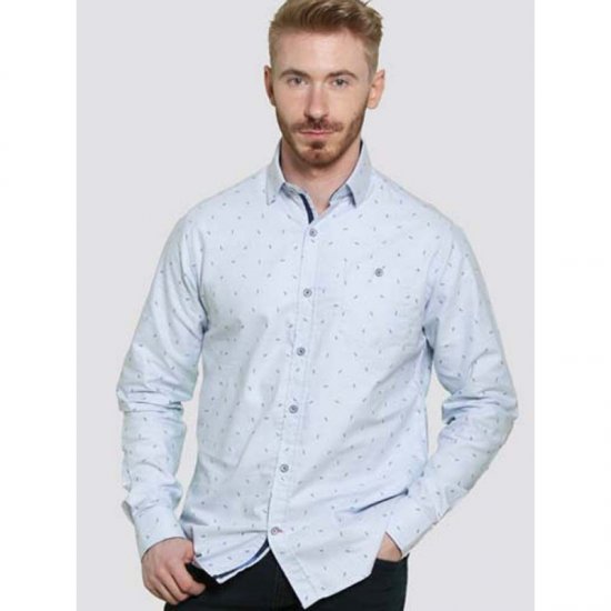 D555 Addington Printed Oxford Shirt Blue - Πουκάμισα - Aνδρικά πουκαμισα μεγαλα μεγάλα μεγέθη