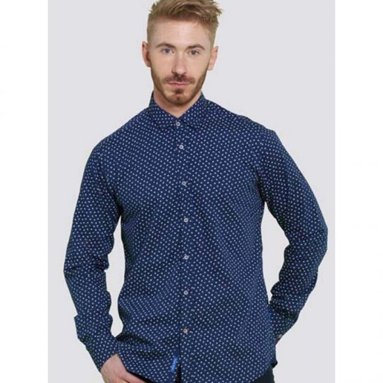 D555 Bainton Long Sleeve Shirt Navy - Πουκάμισα - Aνδρικά πουκαμισα μεγαλα μεγάλα μεγέθη