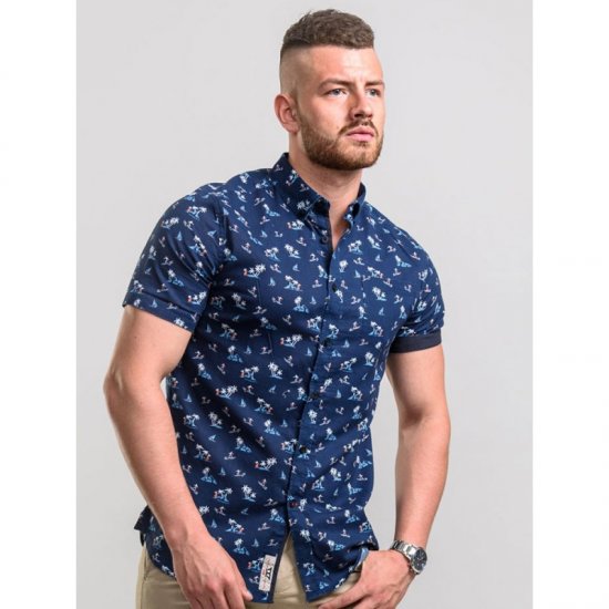 D555 Davian Hawaii Shirt Navy - Πουκάμισα - Aνδρικά πουκαμισα μεγαλα μεγάλα μεγέθη